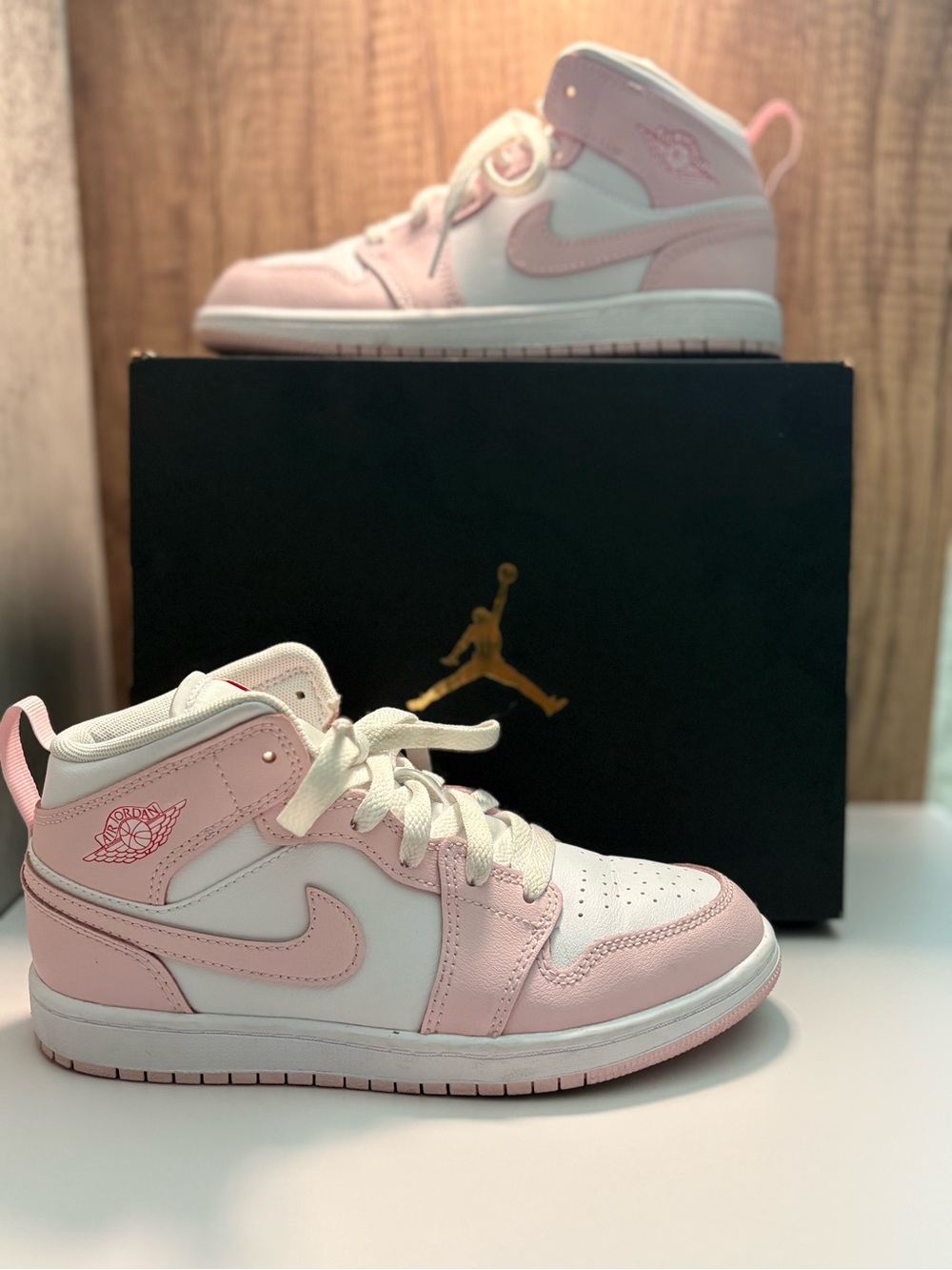 Jordan Kids Pink and White Mid-Top Sneakers